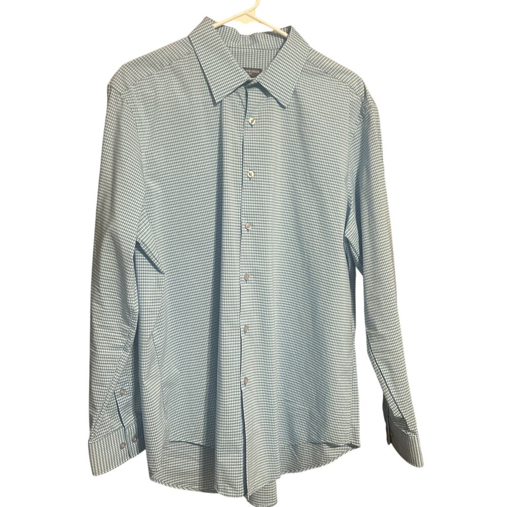 Van Heusen Flex Men's Long Sleeve Shirt Green/Aqua Plaid Size 16.5 32/33 Large